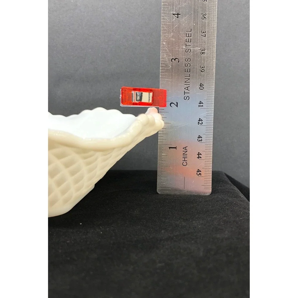 Vintage White Milk Glass Scalloped Ruffled Bowl Lattice Diamond Quilted 6.5 Inch